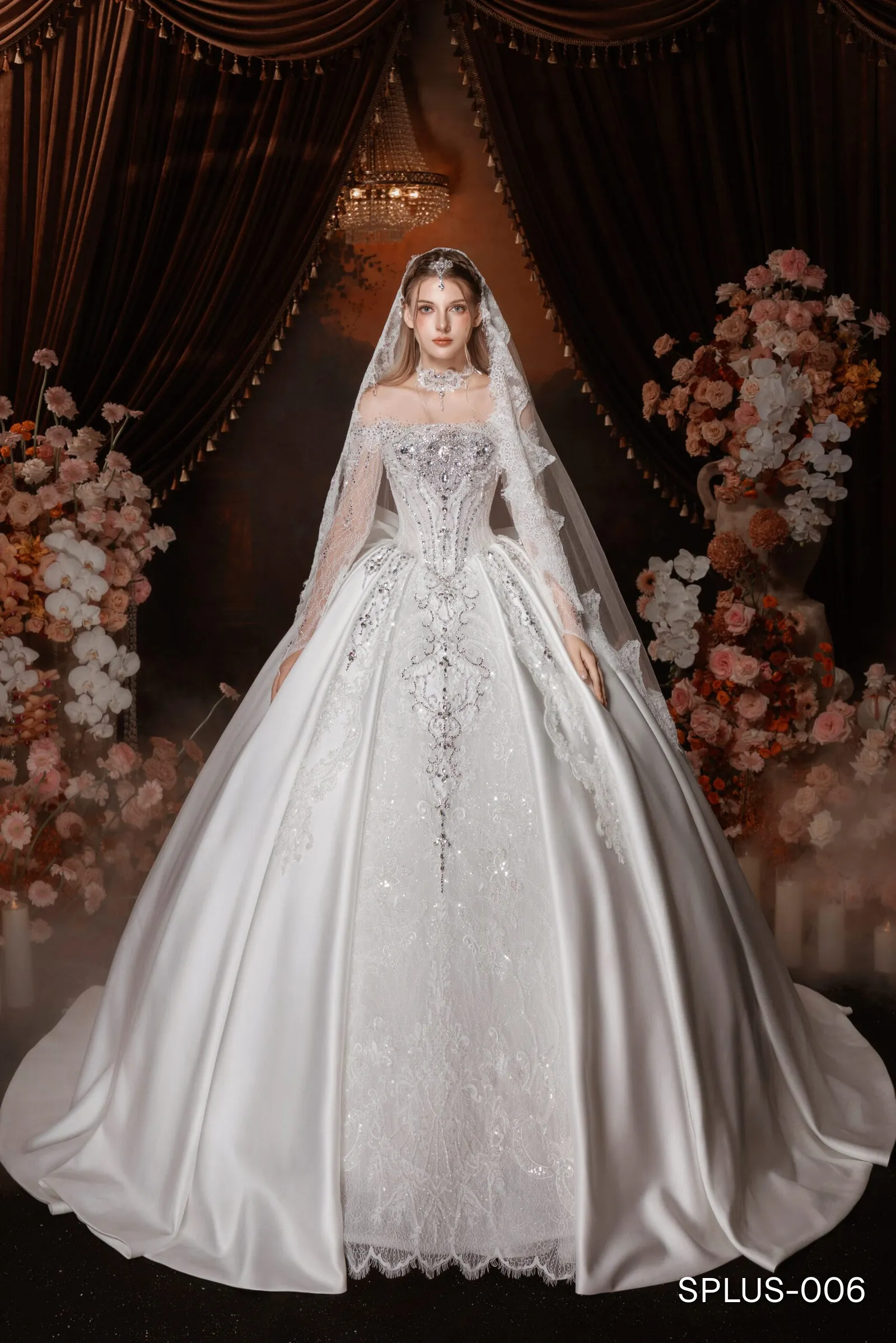 Ball Gown Dress – SPlus + vòng cổ + peplum nơ - Marie Bridal