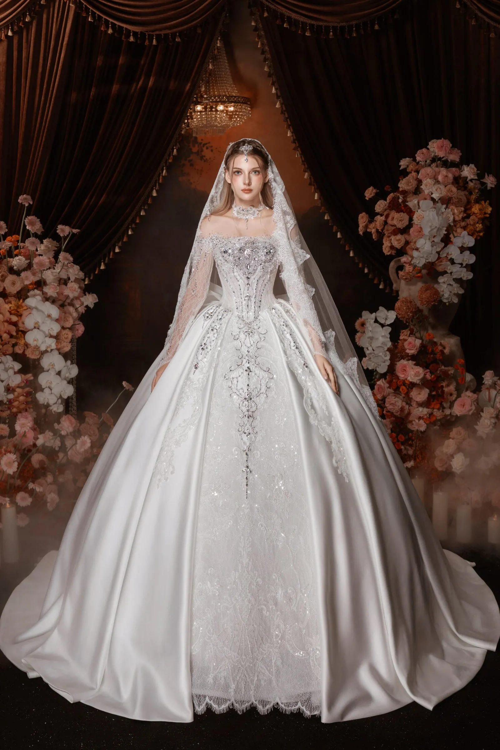 Ball Gown Dress – SPlus + vòng cổ + peplum nơ - Marie Bridal